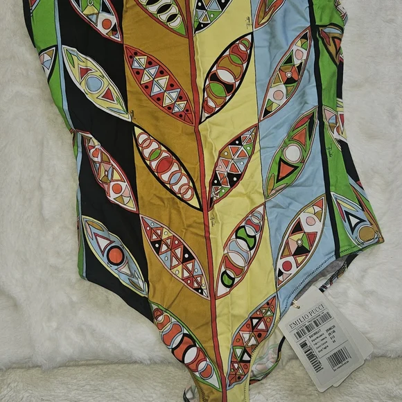 Emilio Pucci Multicolor Leaf Pattern One Piece